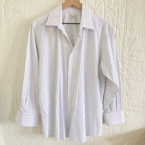 OS White and Black Striped Long Sleeve Button Down Shirt Size Large